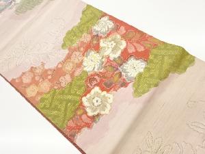 手織り紬花々模様織出し袋帯